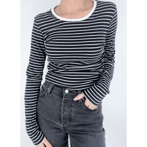Grey Lab Black and White Striped Crewneck Long Sleeve Top Size Small